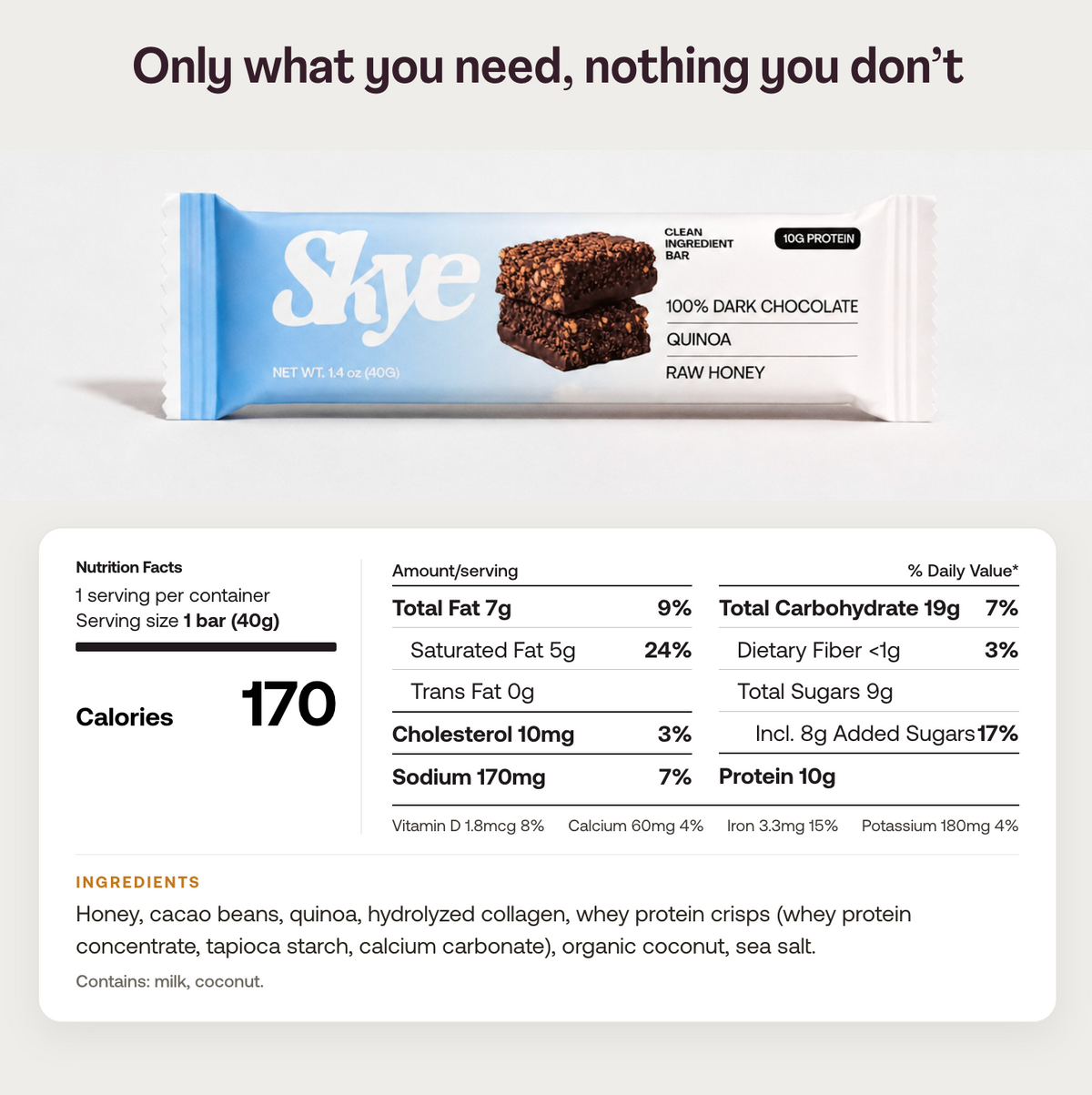 Dark Chocolate Clean Ingredient Bar