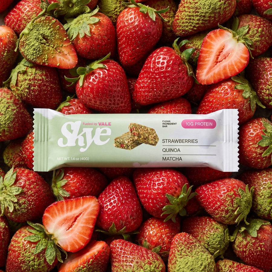 Strawberry Matcha bar on strawberries