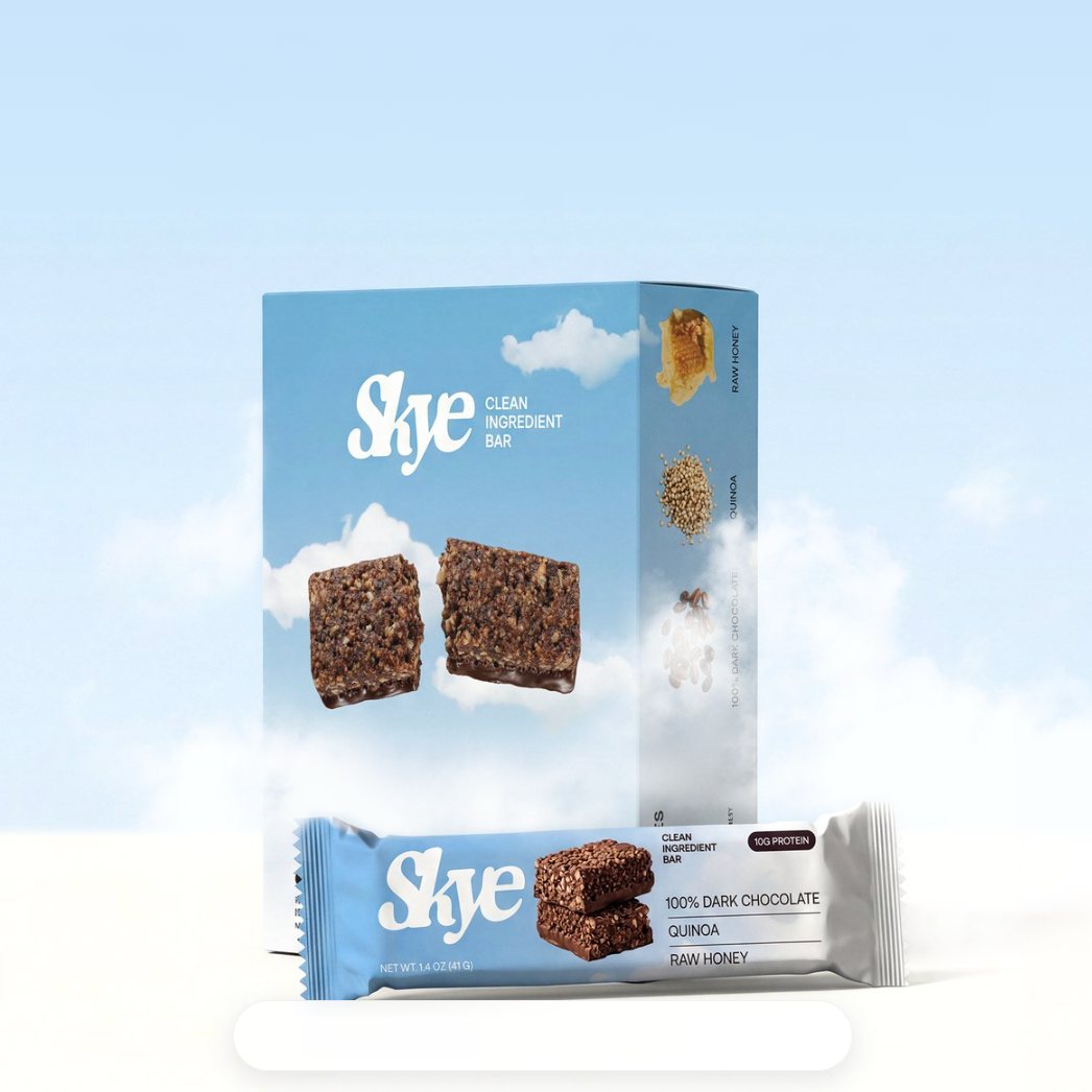 Honey Cacao box and bar under a blue sky
